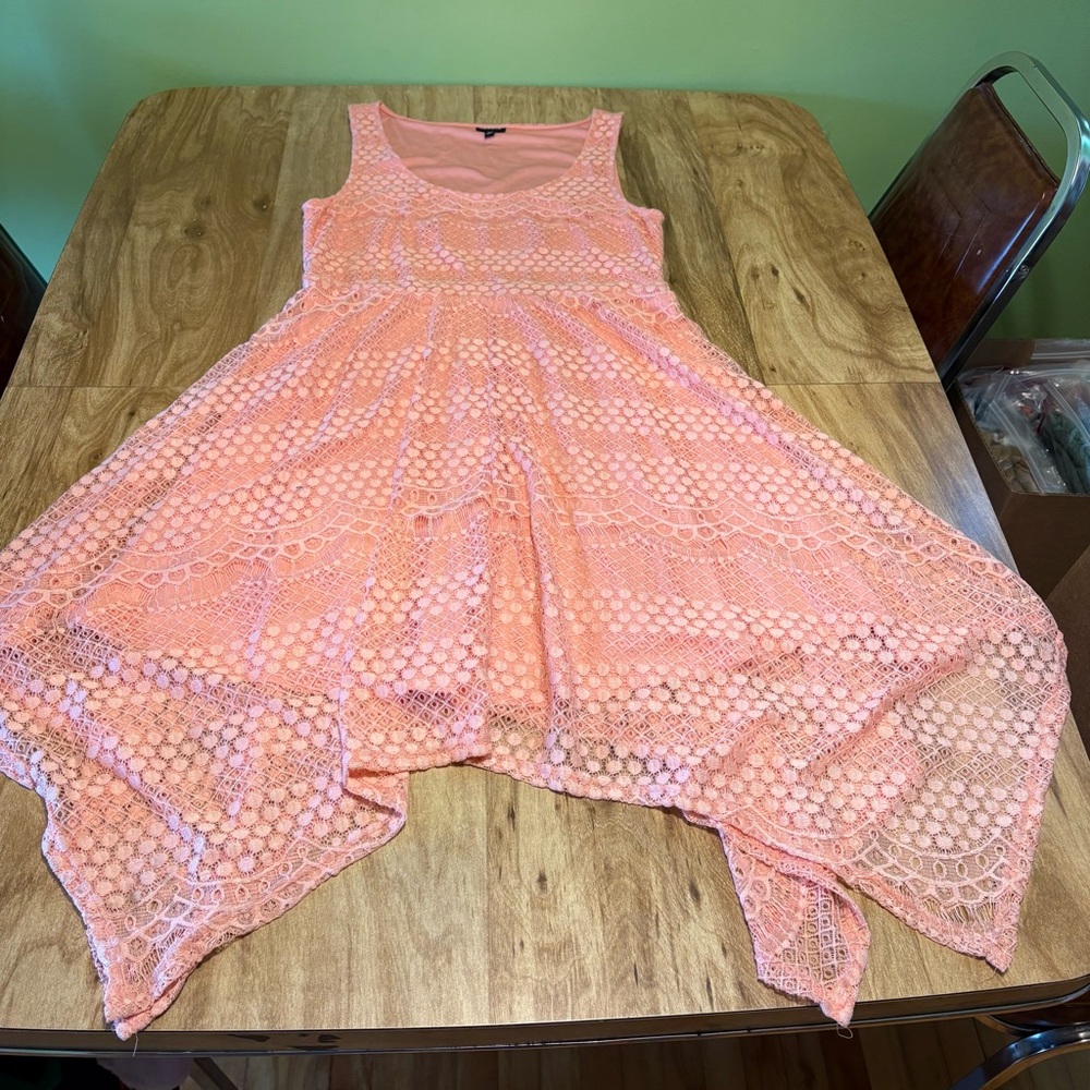 3/$40 Torrid Pink Knit Overlay Sleeveless Flare Stretch Dress 37” Long Size 00
